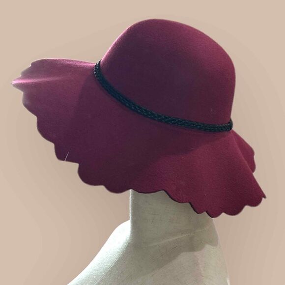 NWT Bundle of 2 Nordstrom BP. Women's Scallop Wide Brim Felt Hat Wine - One Size - Picture 7 of 13